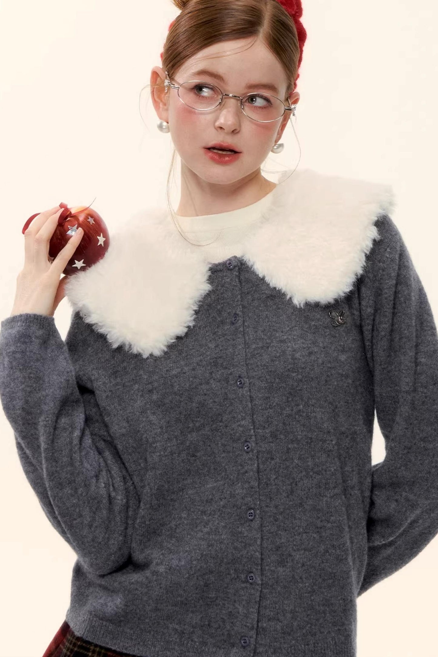 Wool Detachable Fur Collar Cardigan