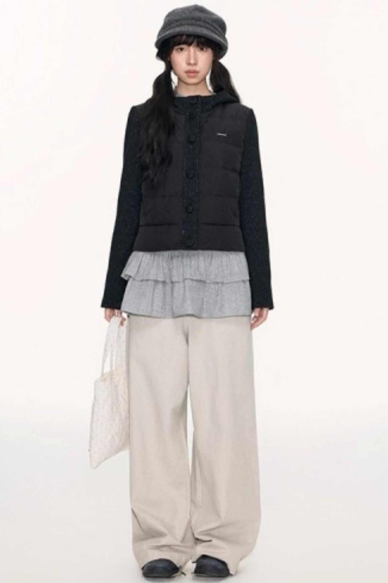 Patchwork Cropped Down Jacket
