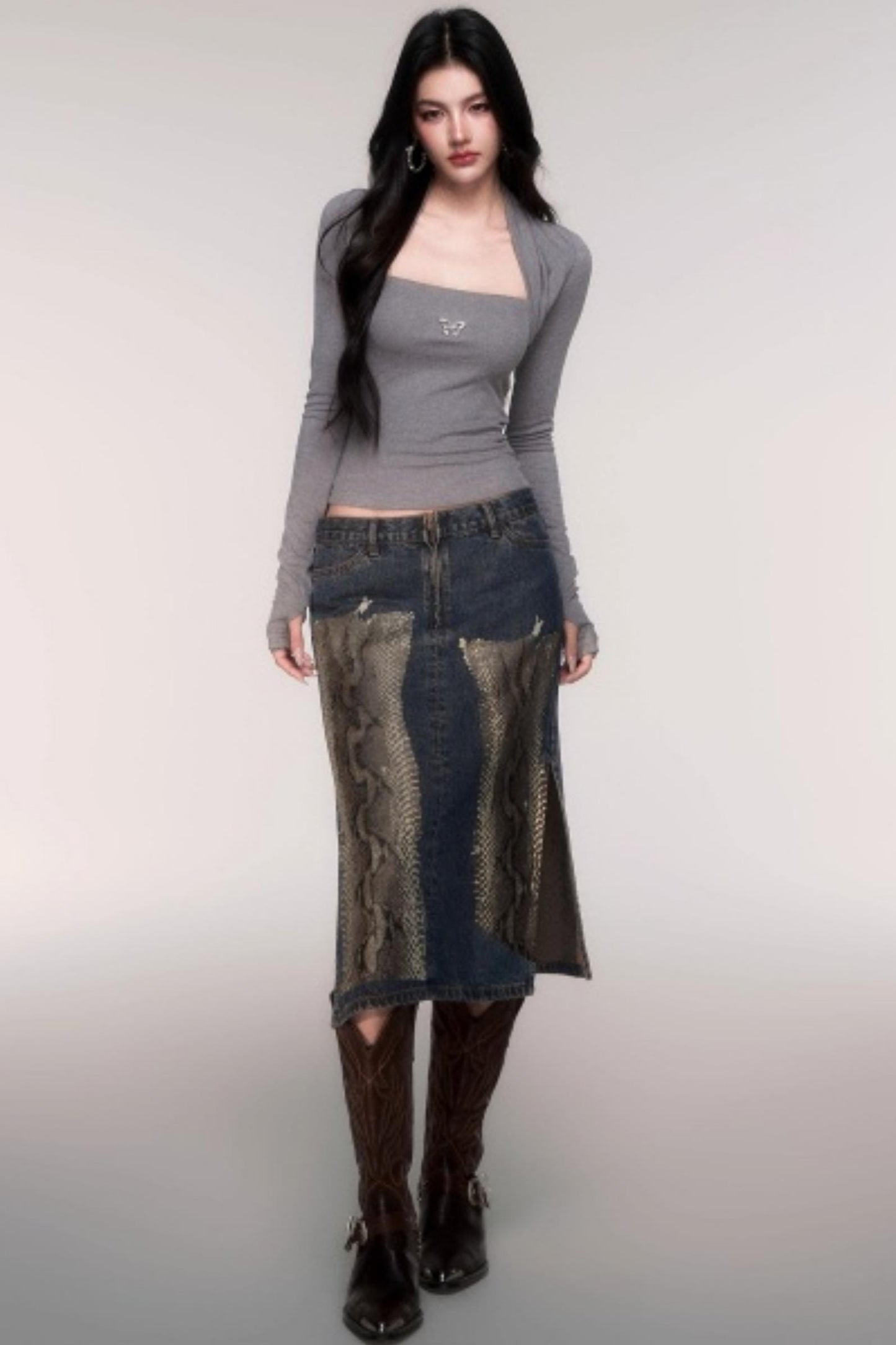 Slimming Fake Two Sleeve Knit Top