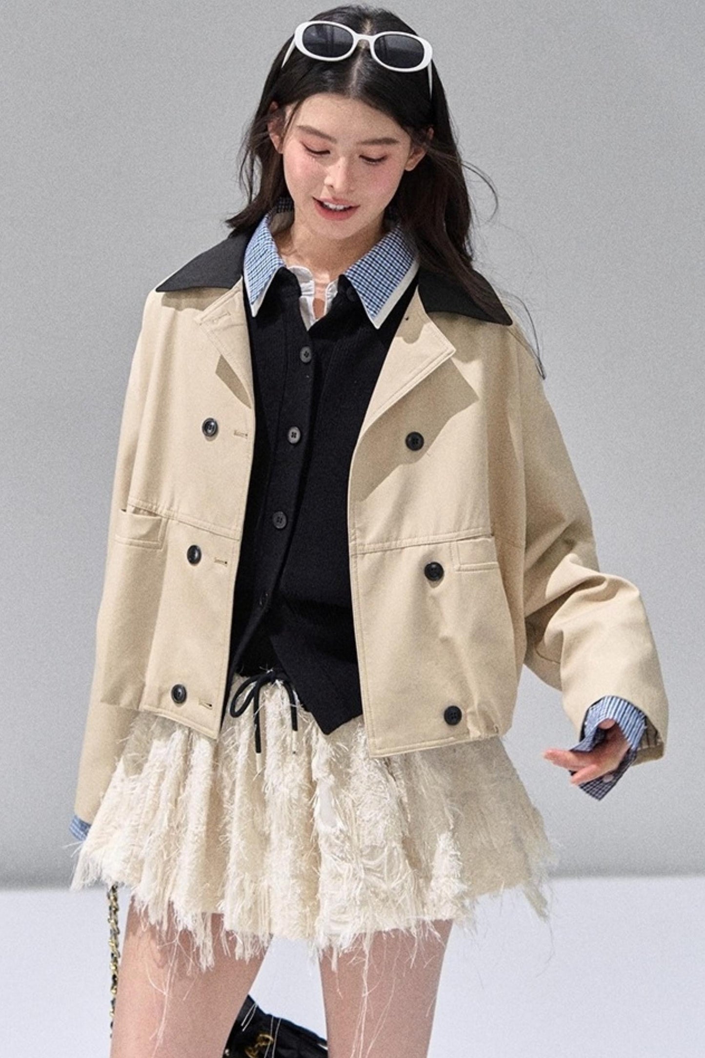 Fake Two Polo Lapel Sweater Skirt Set-Up