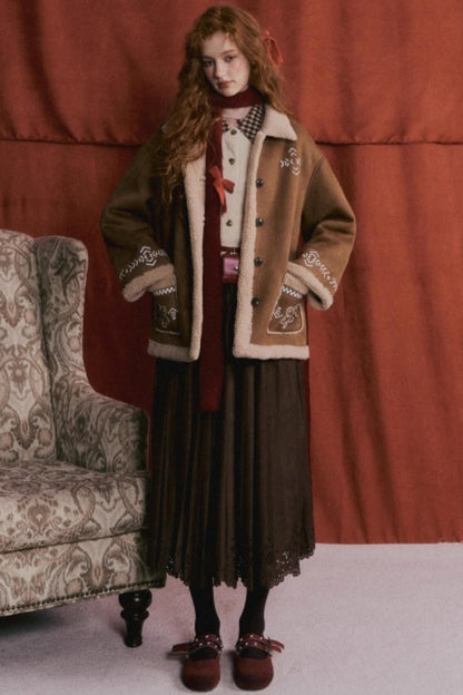 Pleated Suede Lace Skirt