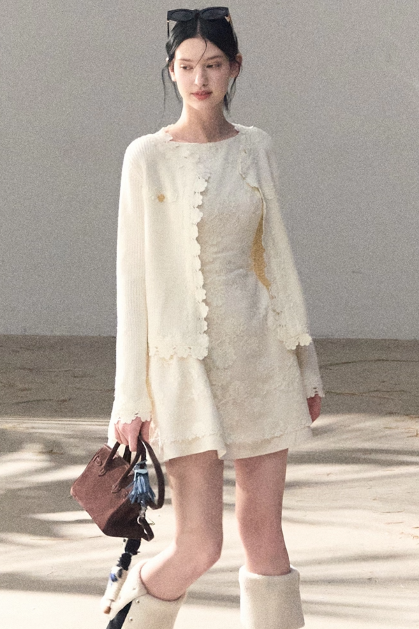 Wool Blend Embossed Floral Dress