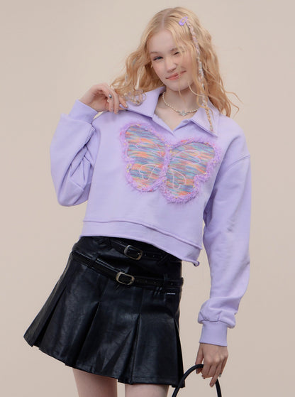 American long sleeve butterfly polo collar sweatshirt