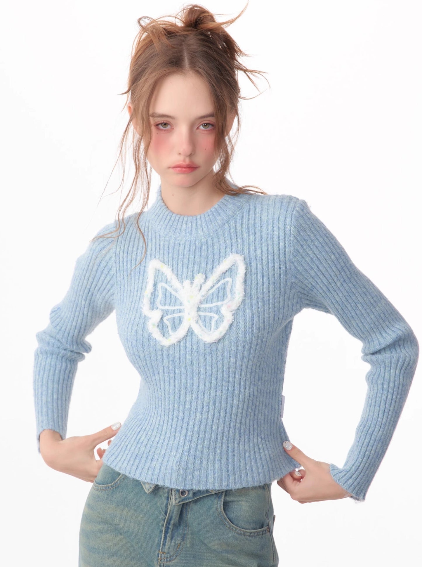 vintage butterfly embroidery top