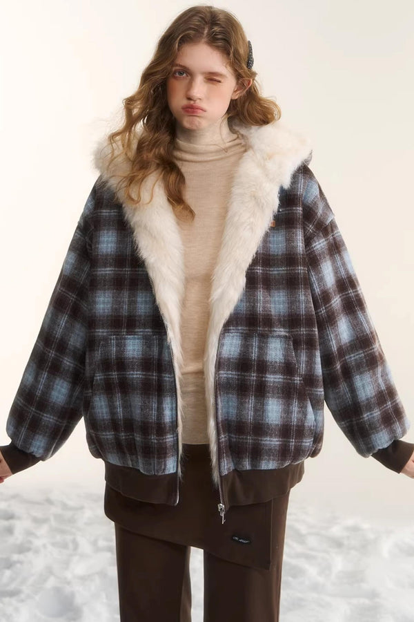 Reversible Plaid Plush Coat