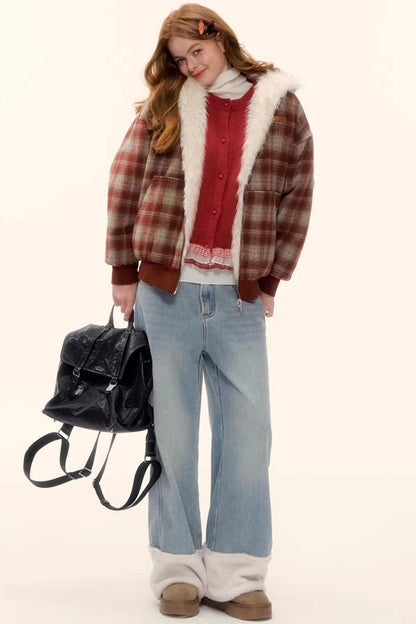 Fleece-Lined Wool Spliced Jeans