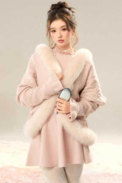 Lace High-Neck Knitted Dress