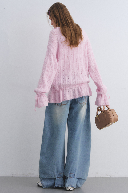Wool Mohair Ruffled Cardigan