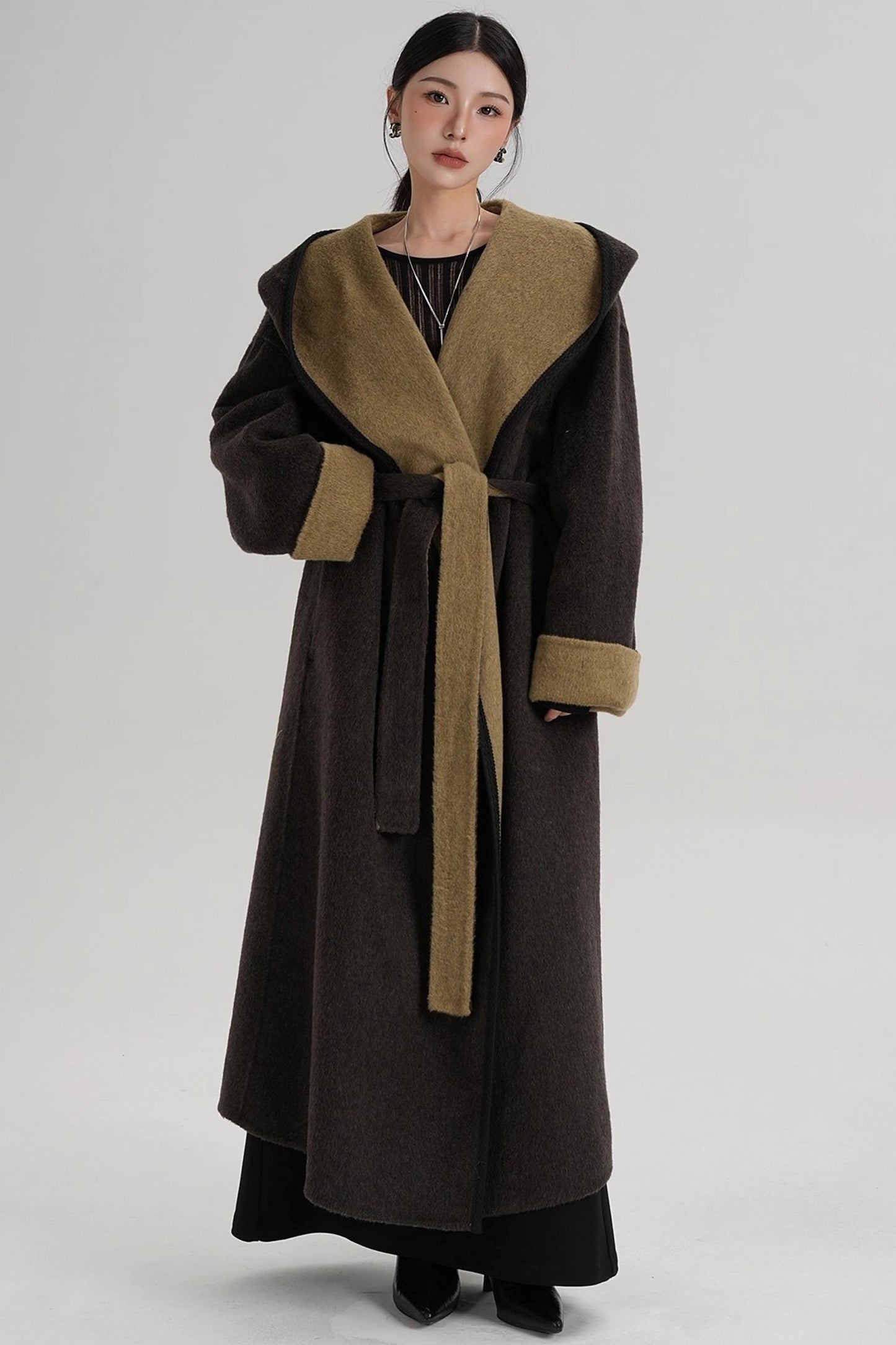 Temperament Hooded Wool Reversible Coat