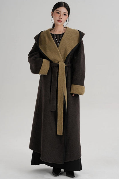 Temperament Hooded Wool Reversible Coat