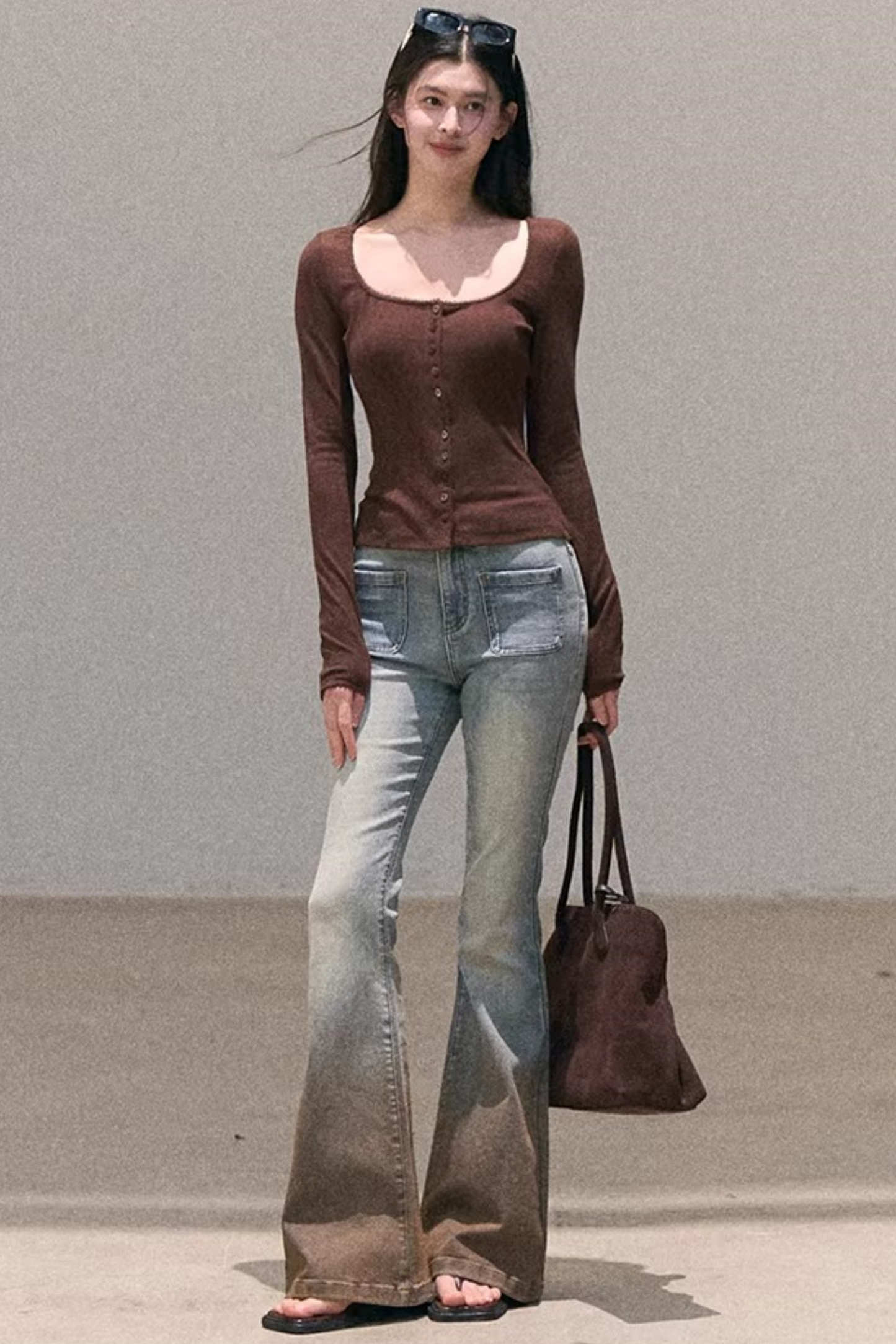 Hollow-Out Ribbed Knit Cardigan