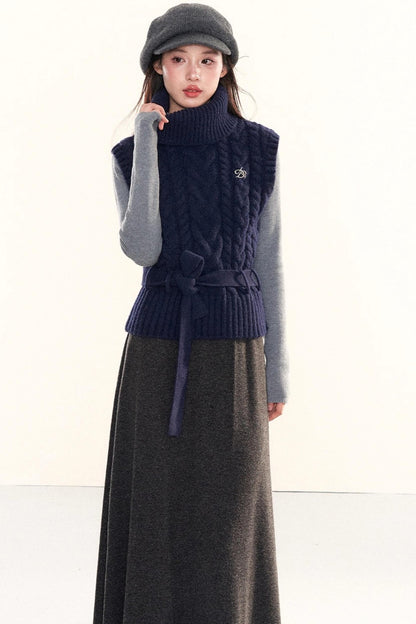 Ribbed Waist-Cinching Knit Sweater