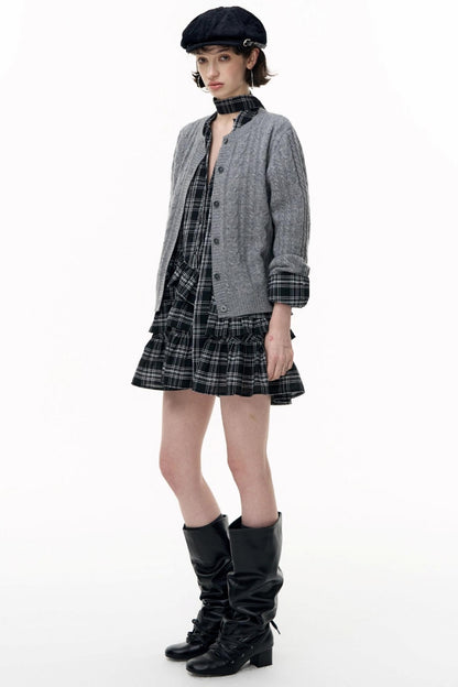 Plaid Ruffle Long Sleeve Shirt Dress