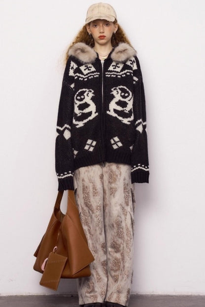 Detachable Fur Collar Knitted Cardigan