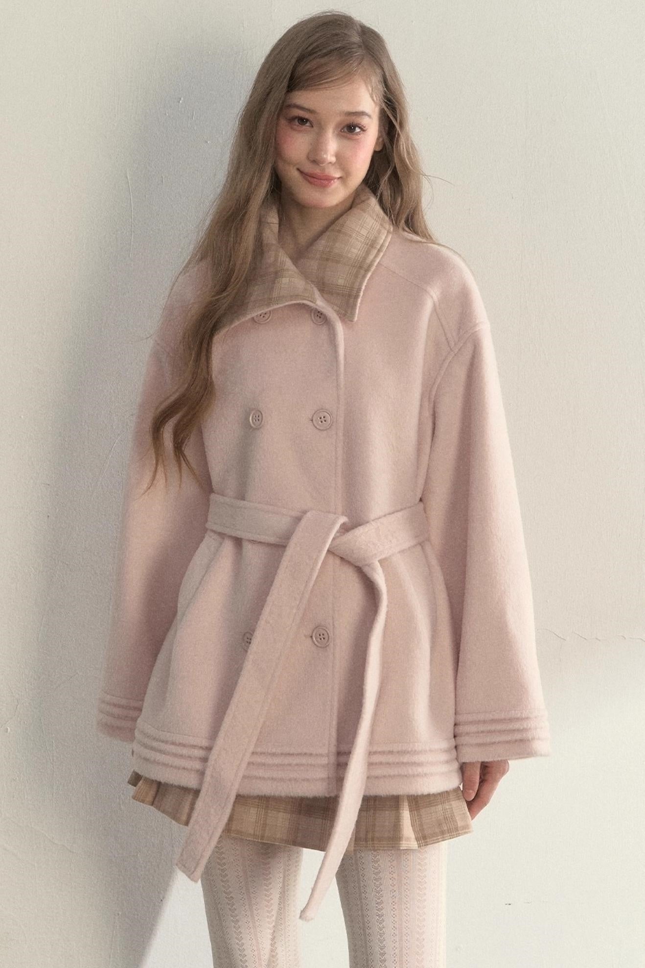 Plaid Double-Breasted Wool Coat