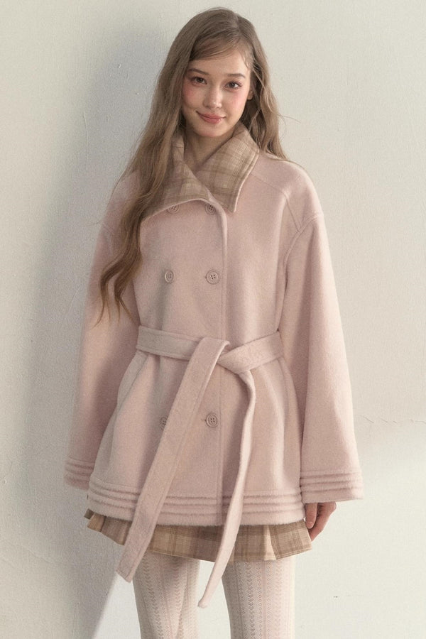 Plaid Double-Breasted Wool Coat