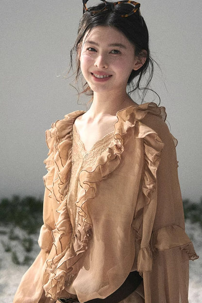 Ruffled Lace Chiffon Blouse