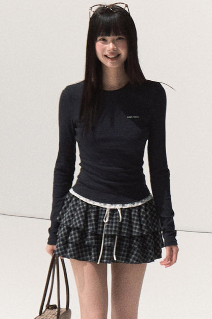 Shrine Plaid Woolen Cake A-Line Skirt