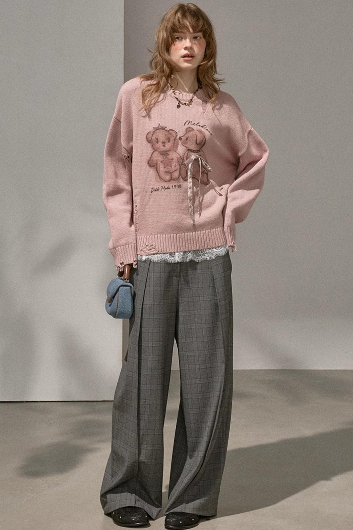 Kiss Bear Print Long Sleeve Sweater