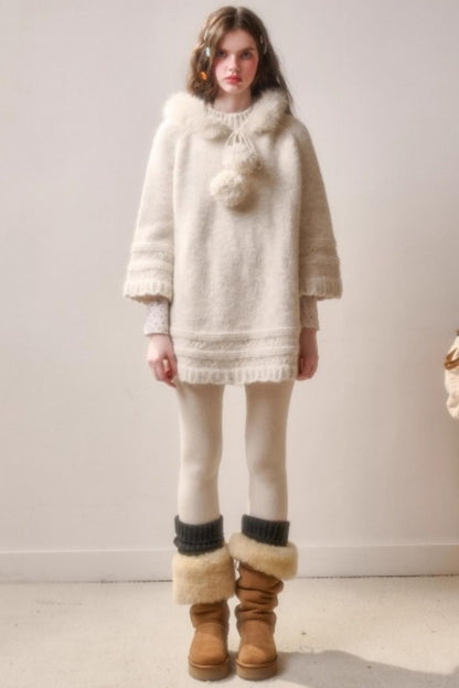 Elegant Wool Knit Cape Coat