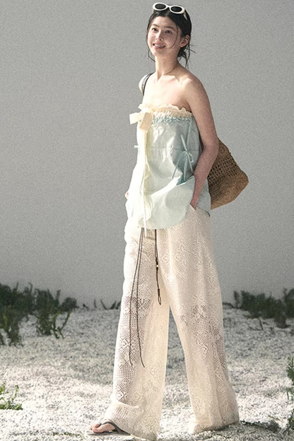 Soft Blue and White Tube Top