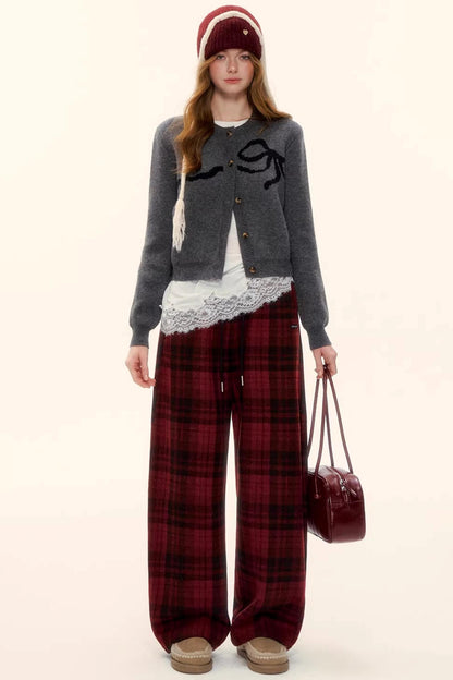 Bow Jacquard Cardigan Sweater