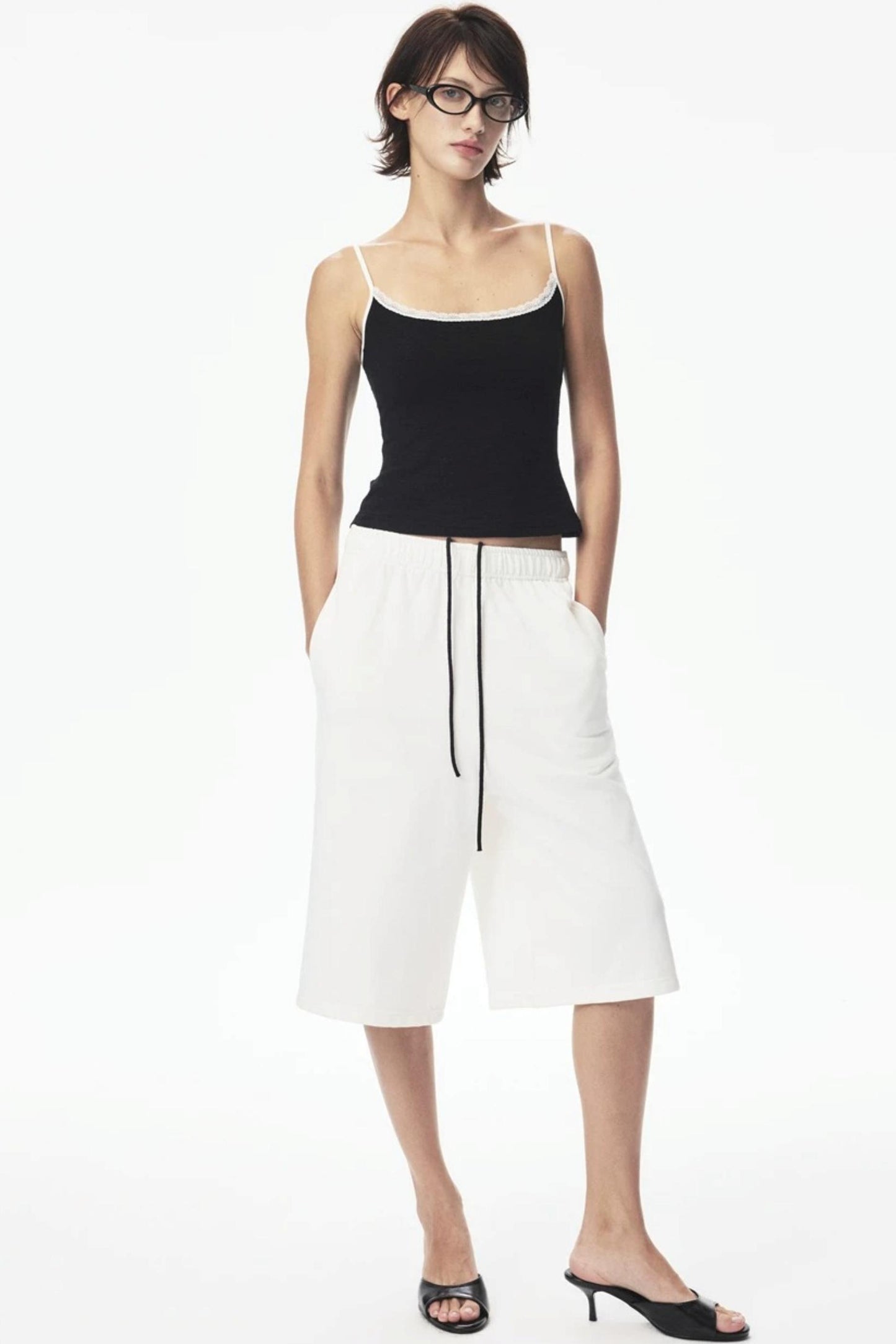 Canotta in pizzo con color-blocking