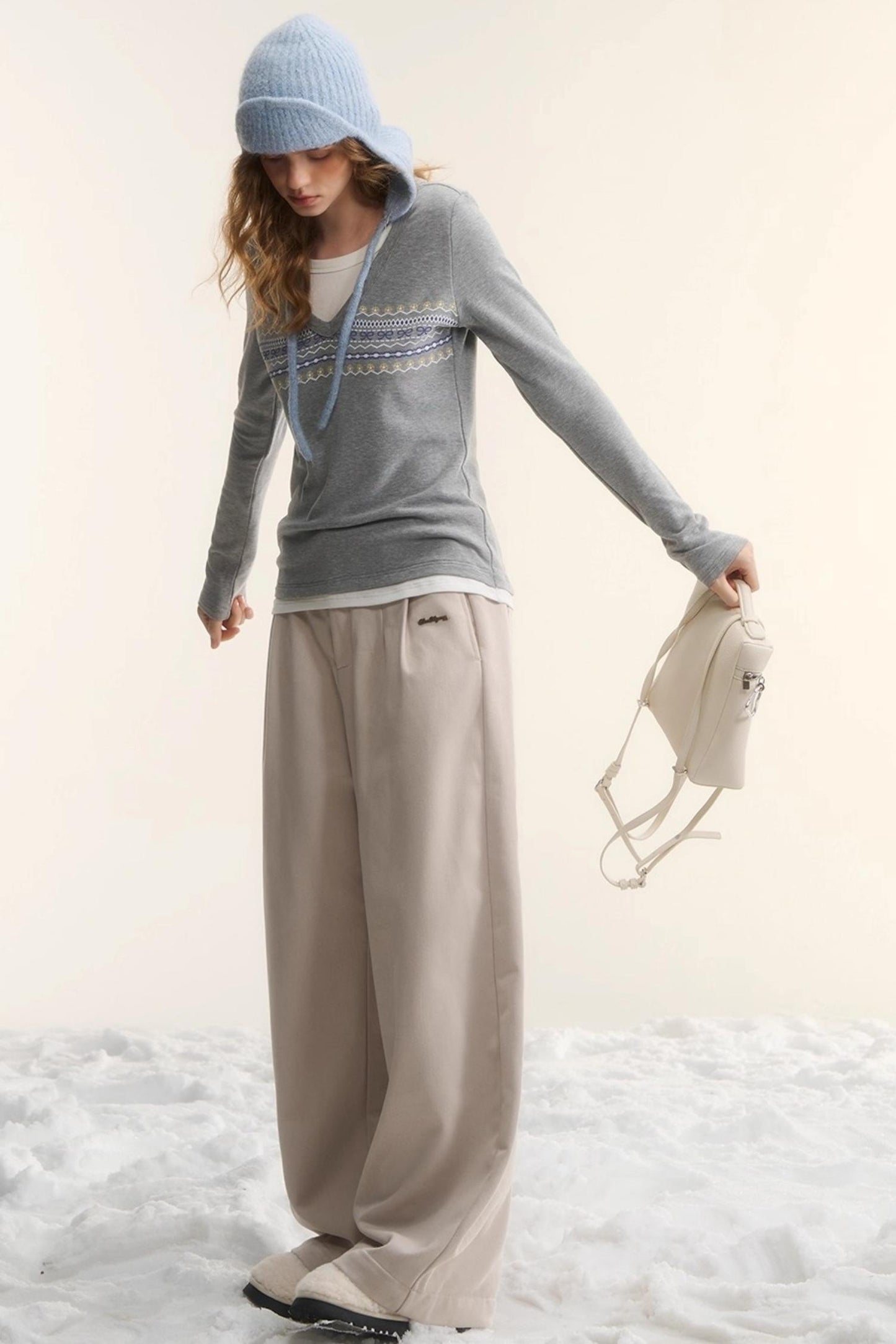 Plaid Fleece-Lined Wide-Leg Pants