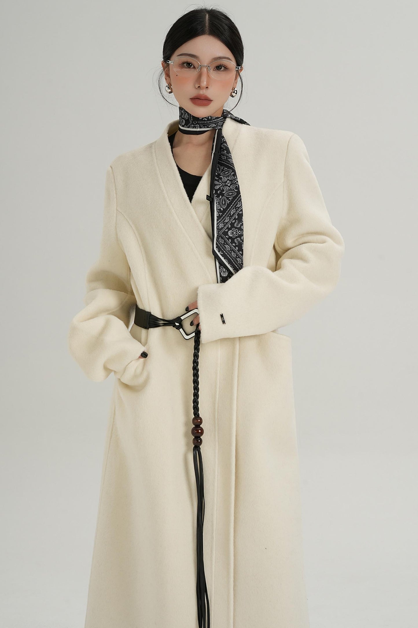 V-Neck Wool Trench Coat