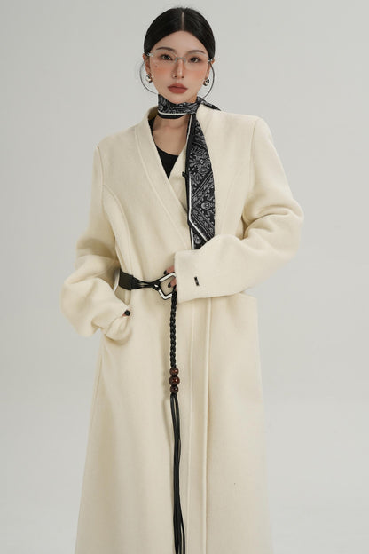 V-Neck Wool Trench Coat