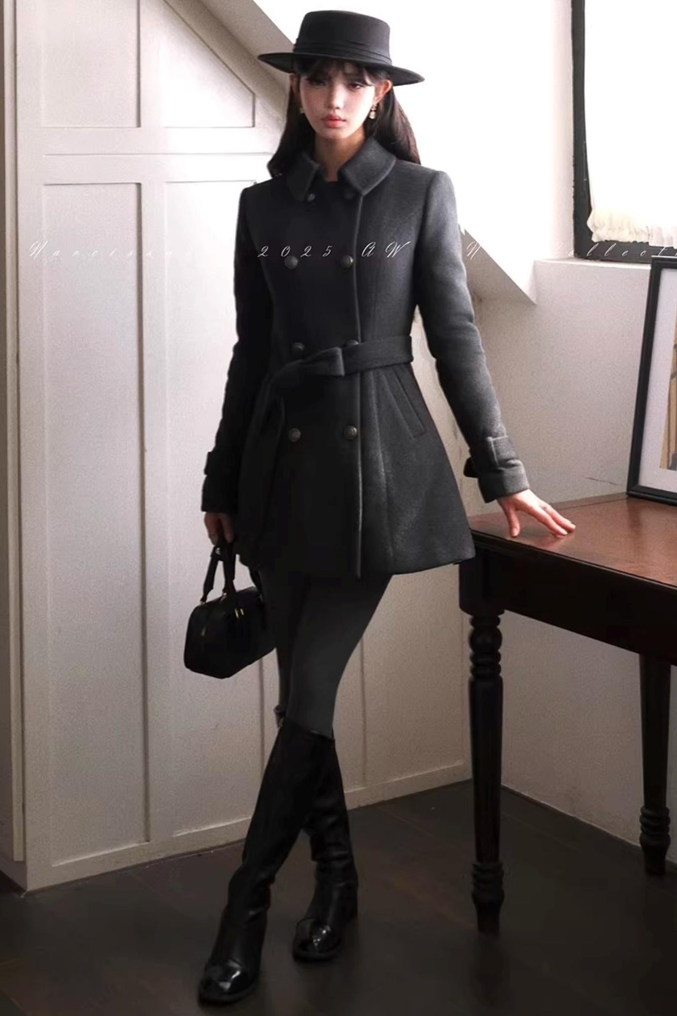 Double-Breasted Woolen Coat Set-Up