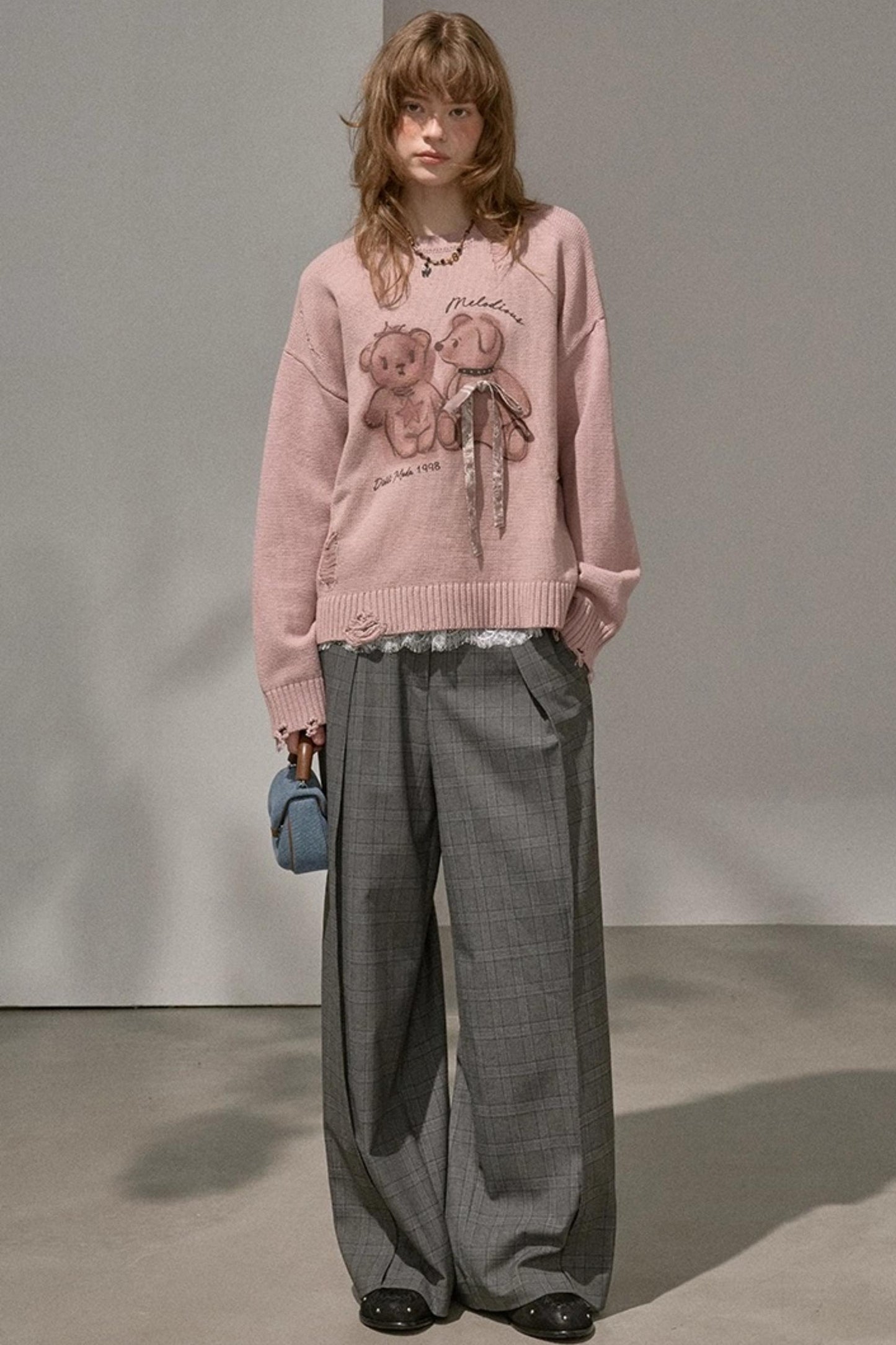 Kiss Bear Print Long Sleeve Sweater