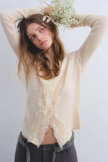 Wool Lace V-Neck Knit Top