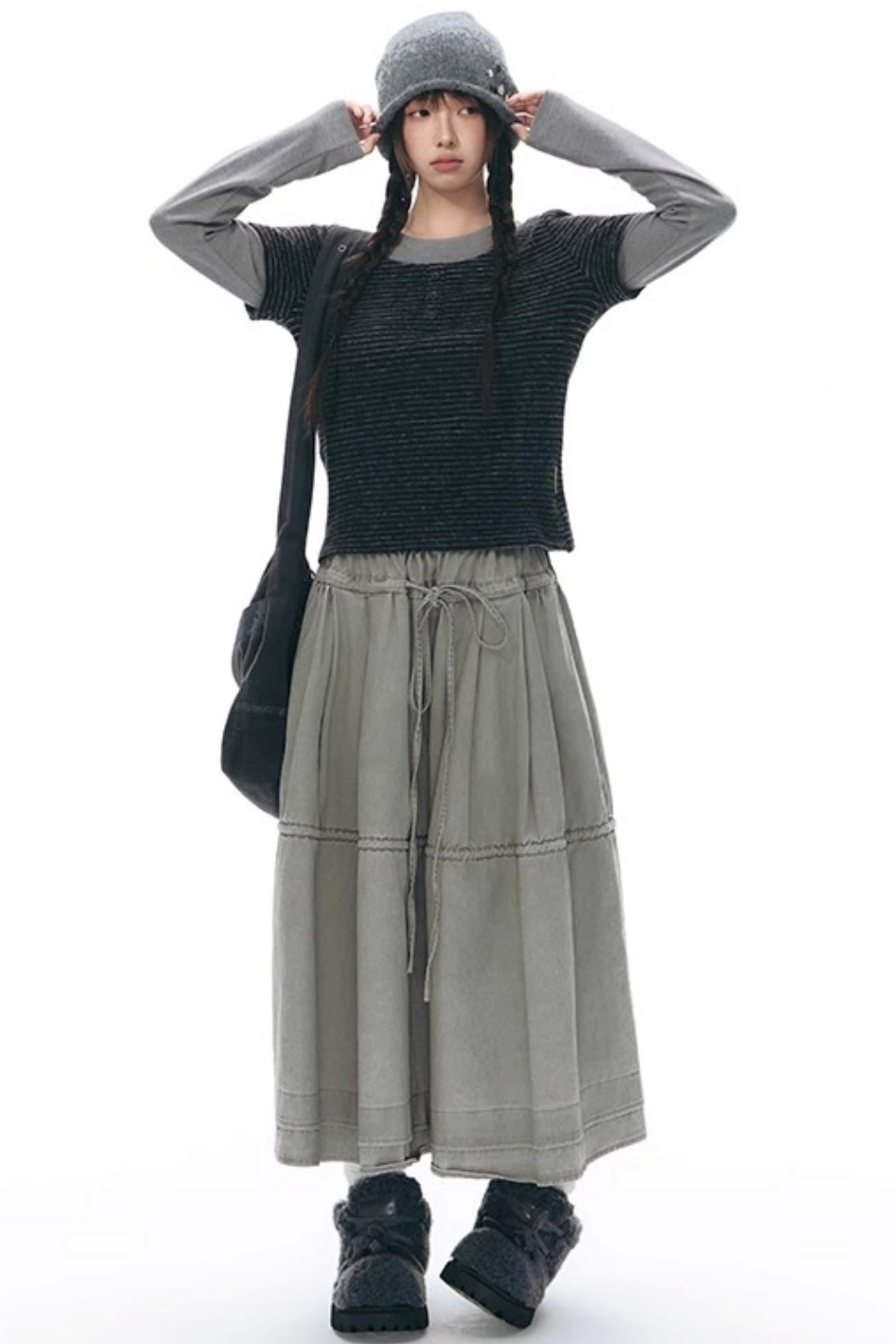 Elastic Cotton Dimensional Skirt