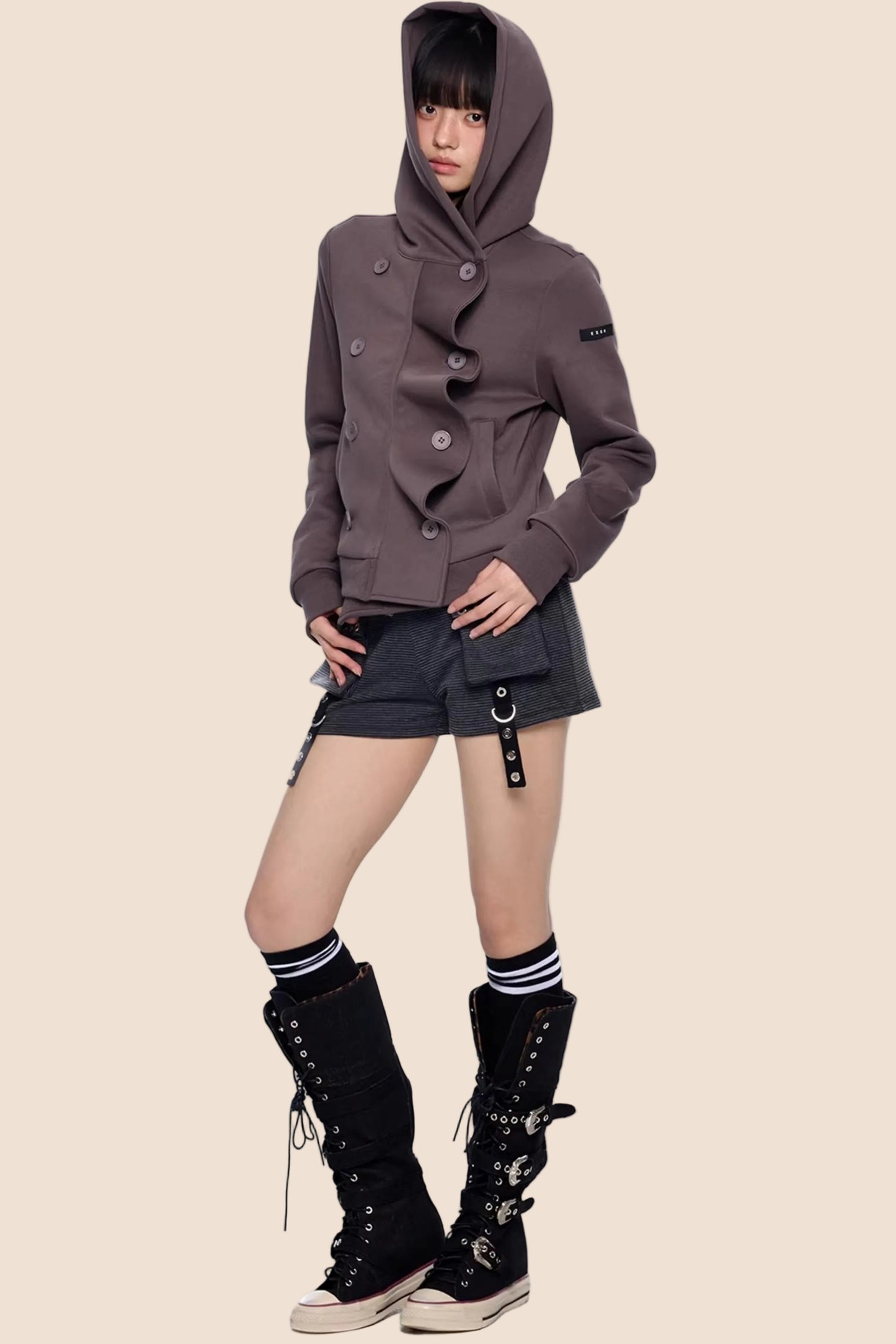 Gestreifter Dekonstruierter Kapuzenoberteil