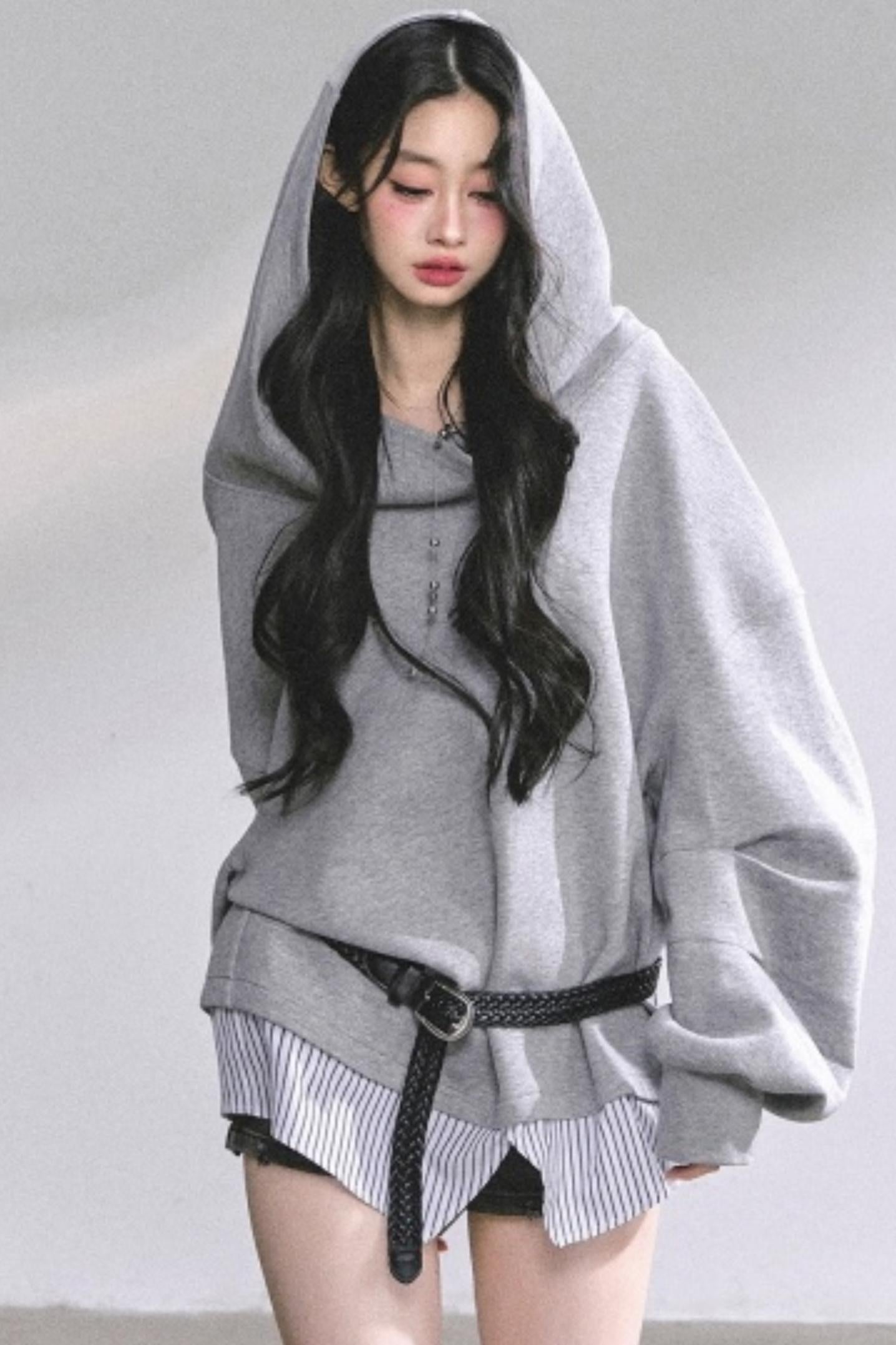 One Shoulder Grayscale Sweatshirt Dress