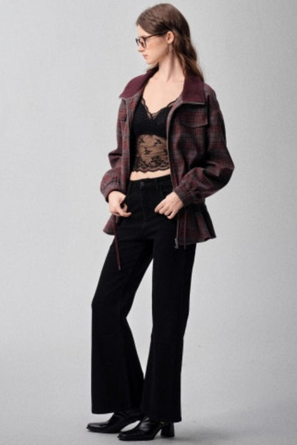 Red Plaid Autumn Waist Jacket