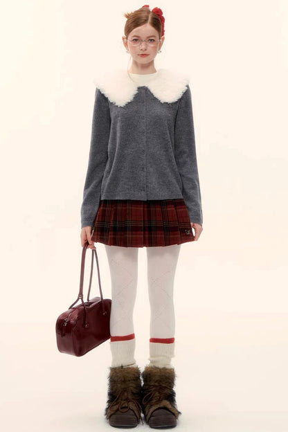Wool Detachable Fur Collar Cardigan