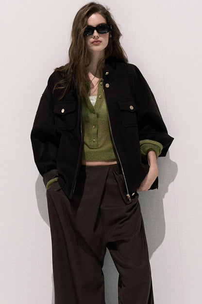 Tencel Wool Pleats Wide-Leg Pants