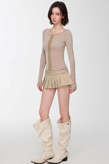 Light Apricot Pleated Skirt