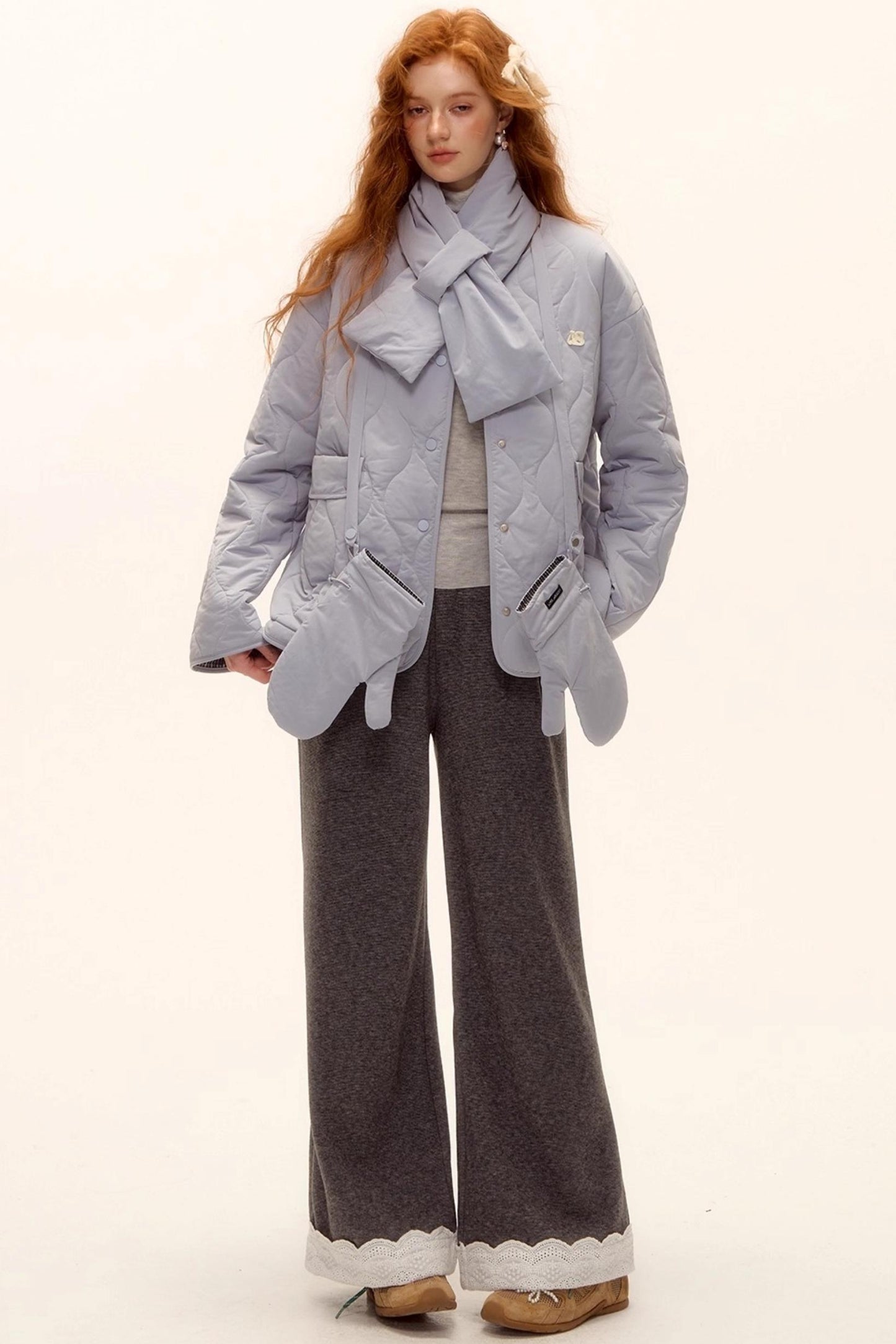 Milk Blue Plaid Cotton Jacket Set