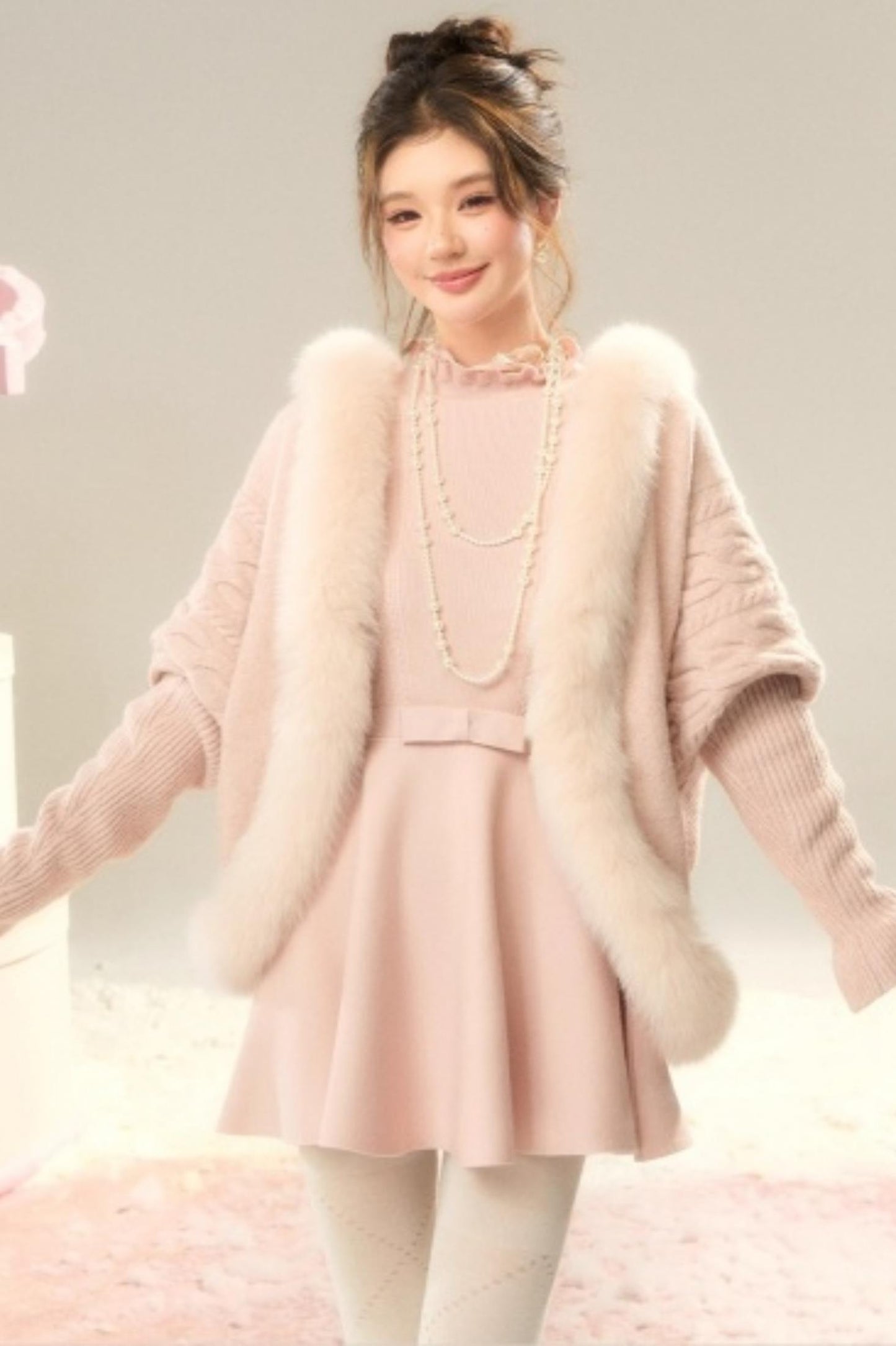 Lace High-Neck Knitted Dress