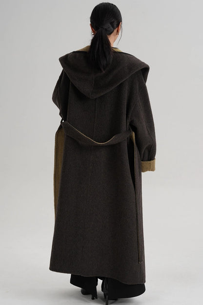 Temperament Hooded Wool Reversible Coat