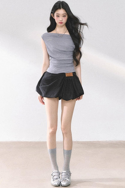 Shoulder-Baring Slim Crop T-Shirt