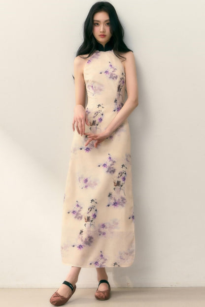 Pastel Lotus Neck-Tie Oriental Dress