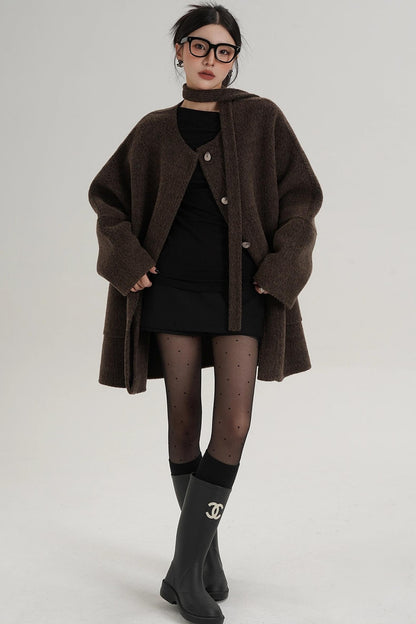 Lace-Up Woolen Coat