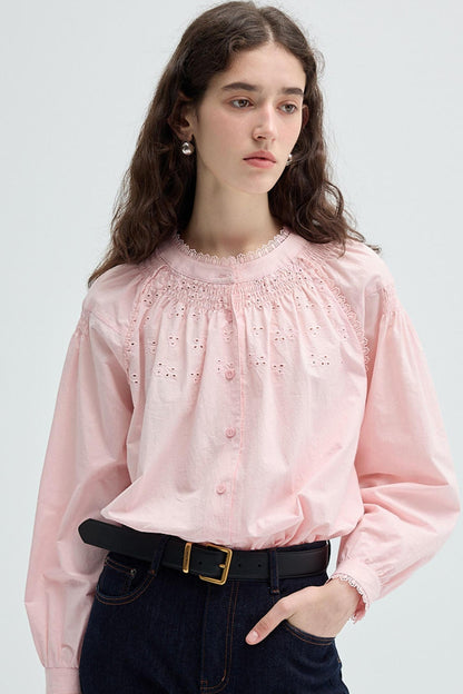 French Embroidered Cut-Out Lace Top