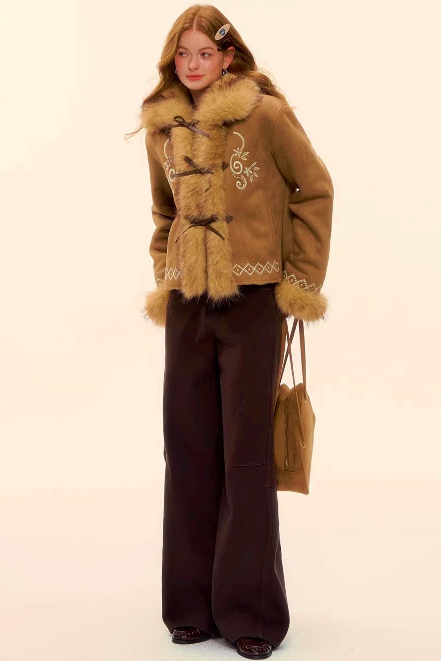 Raw Leather Trim Jeans