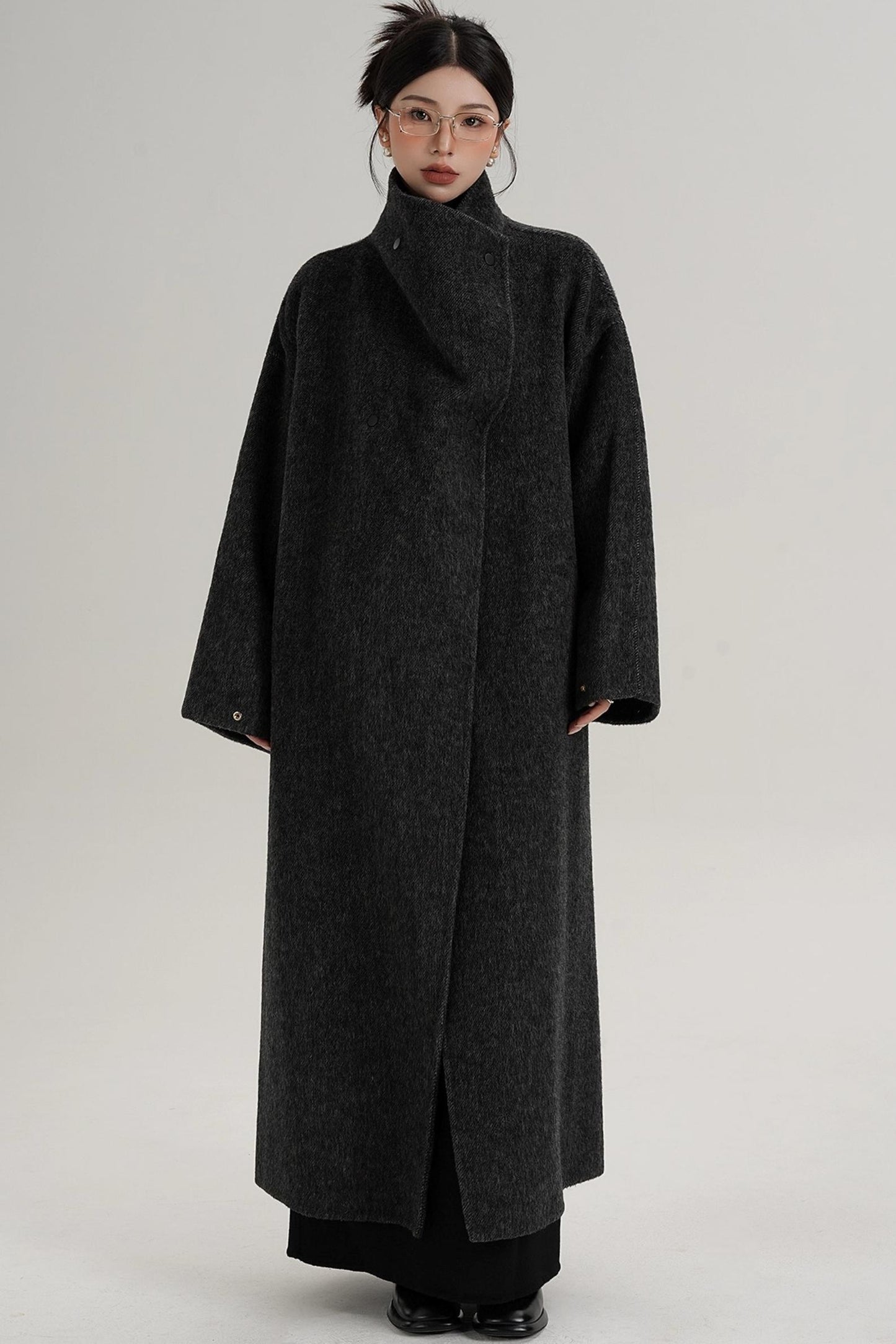 Stand-Up Collar Elongated Wool Coat