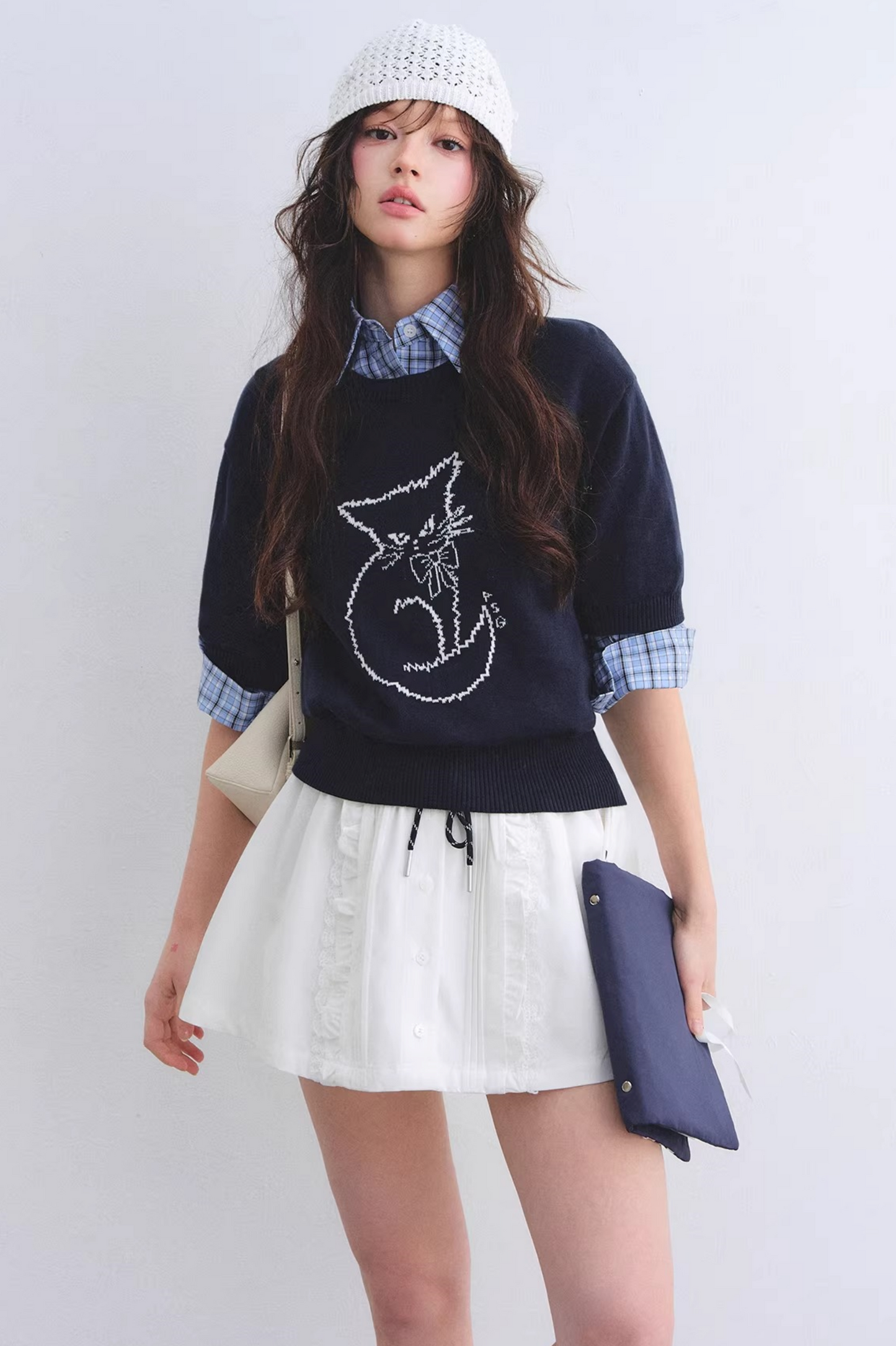 Completo camicia a quadri con orlo grezzo